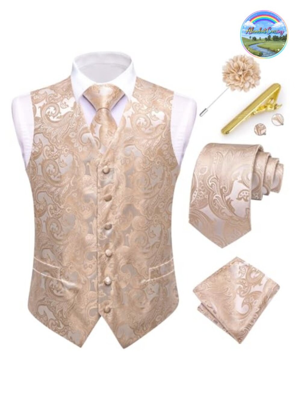 Mens Paisley Vest and Tie Set 6pc Formal Waistcoat Wedding Business